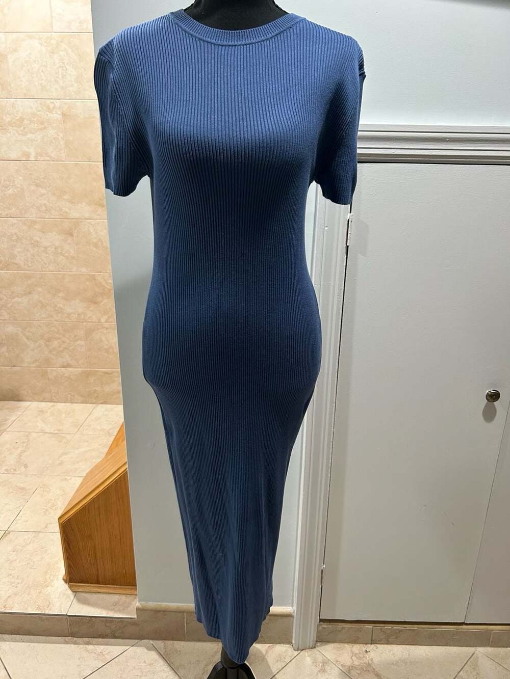 Cinched Waist Midi Dress in blue